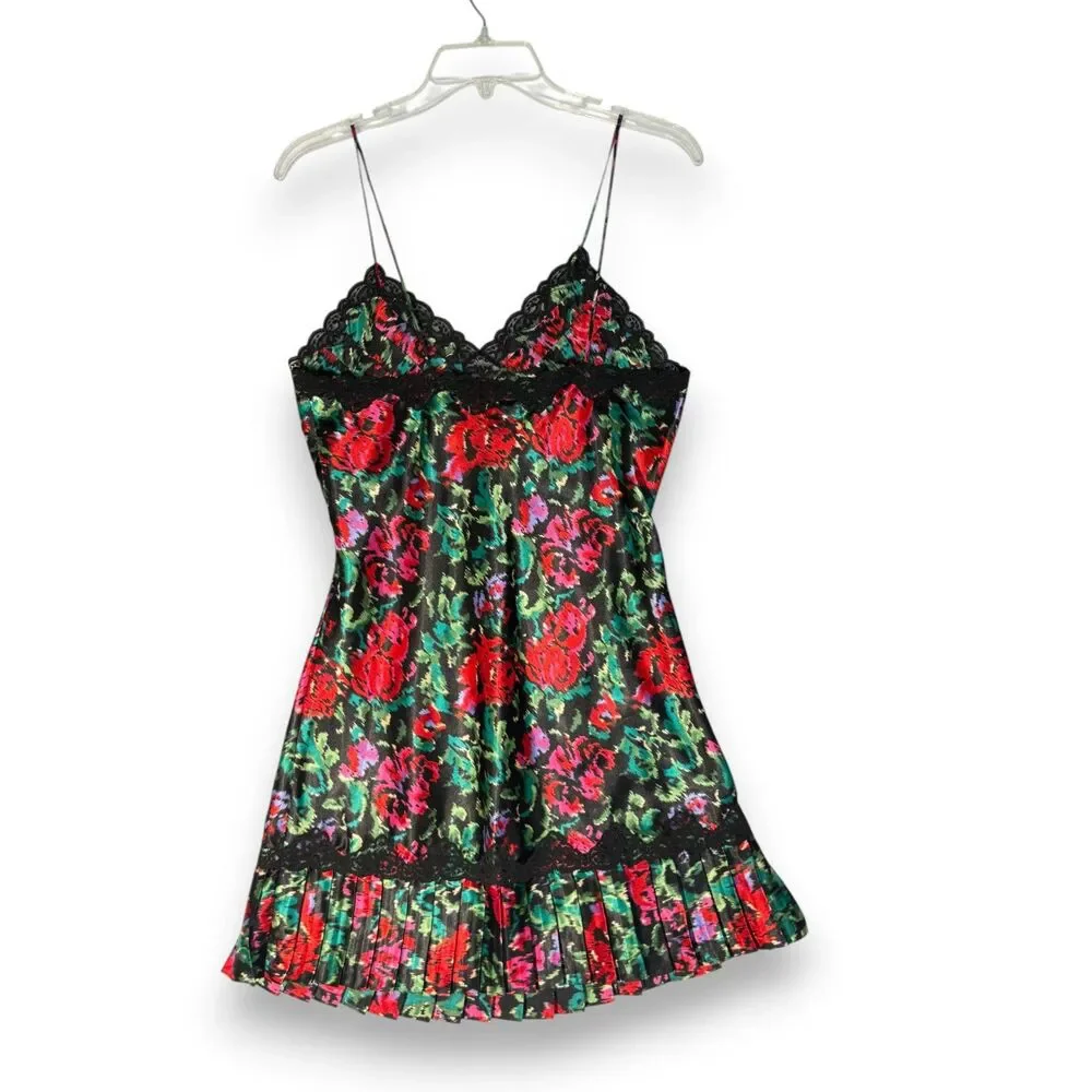 Vintage Victoria's Secret | Gold Label | Black Floral Garden Slip Dress | Sz S